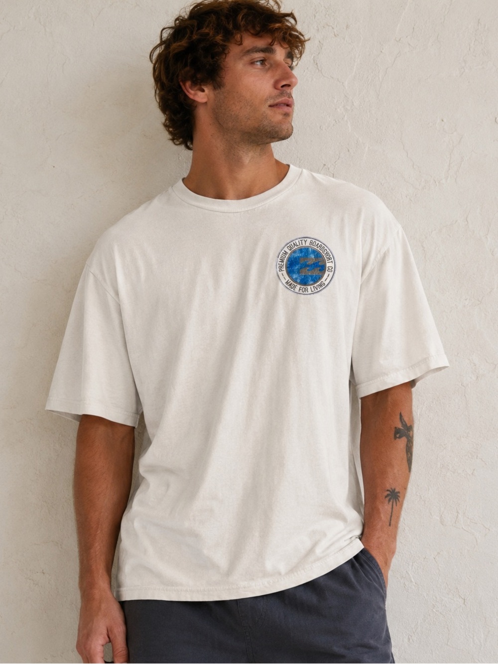 Billabong White Short-Sleeve Tee with Blue Chest Graphic